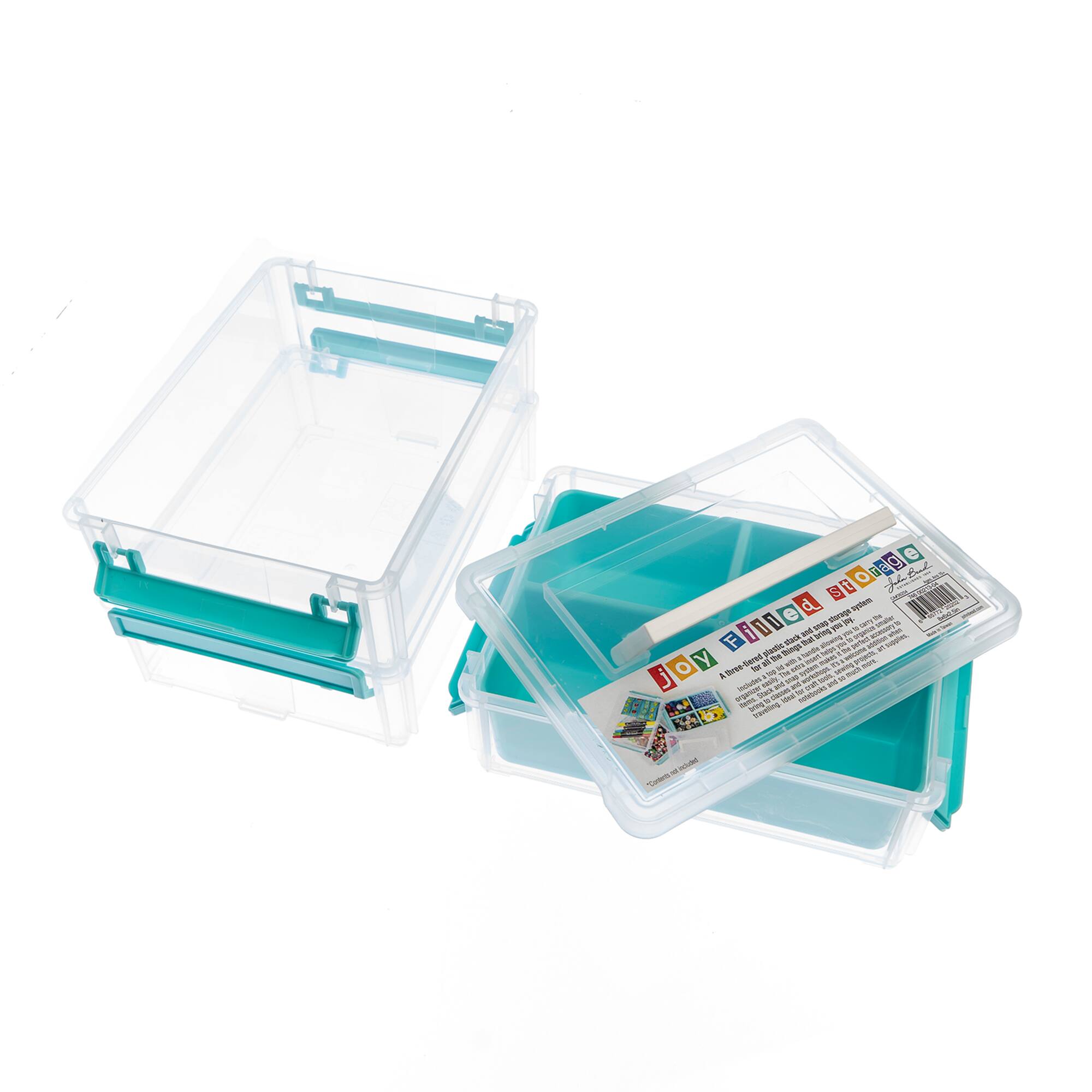 John Bead 8" Joy Filled Clear & Turquoise Stackable Storage With Handle